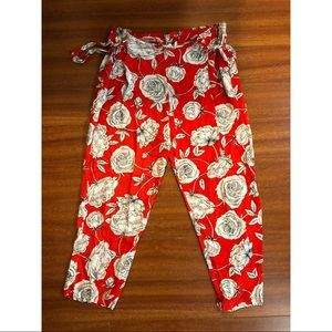 Red Floral Printed Pants